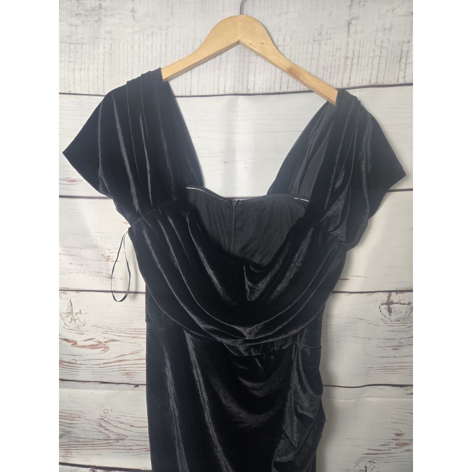 House Of Chic Womens Dress 2xl Black Velvet Off Shoulder Bodycon Side Slit — image 4 of 8